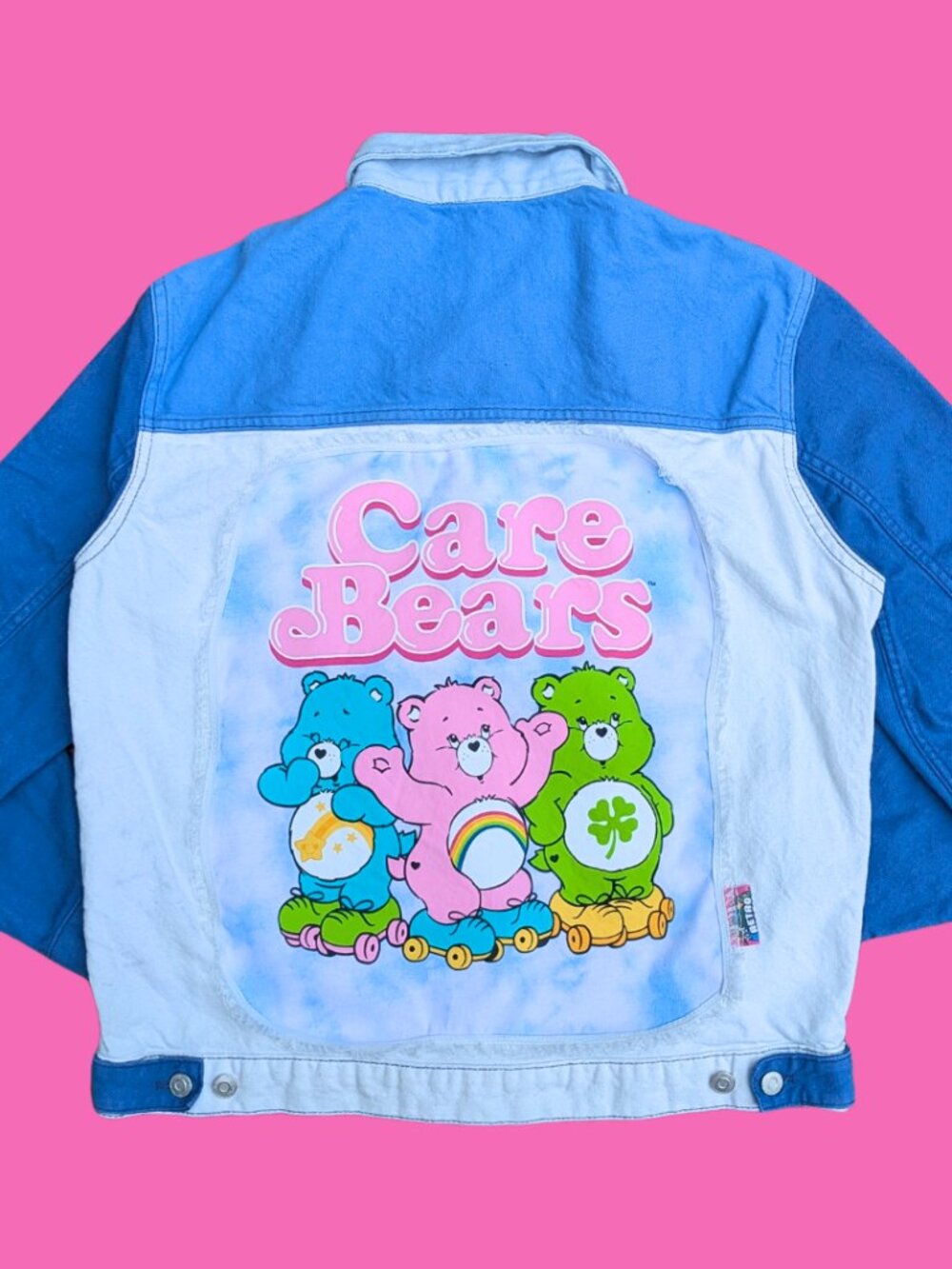 Care Bears Upcycled T-Shirt Denim Jacket/Shirt Size L
